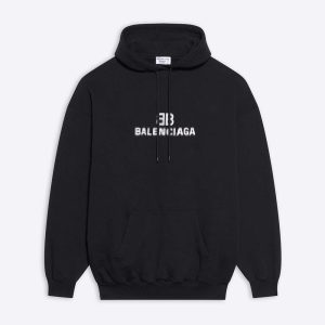 Balenciaga Men BB Pixel Medium Fit Hoodie in Black