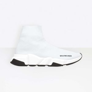 Balenciaga Women Speed Trainers in Knit and Balenciaga Logo-White