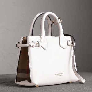 Burberry Small Banner Bag in Leather and House Check-White