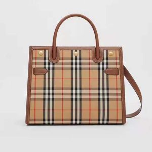 Burberry Women Mini Vintage Check Two-handle Title Bag-Brown