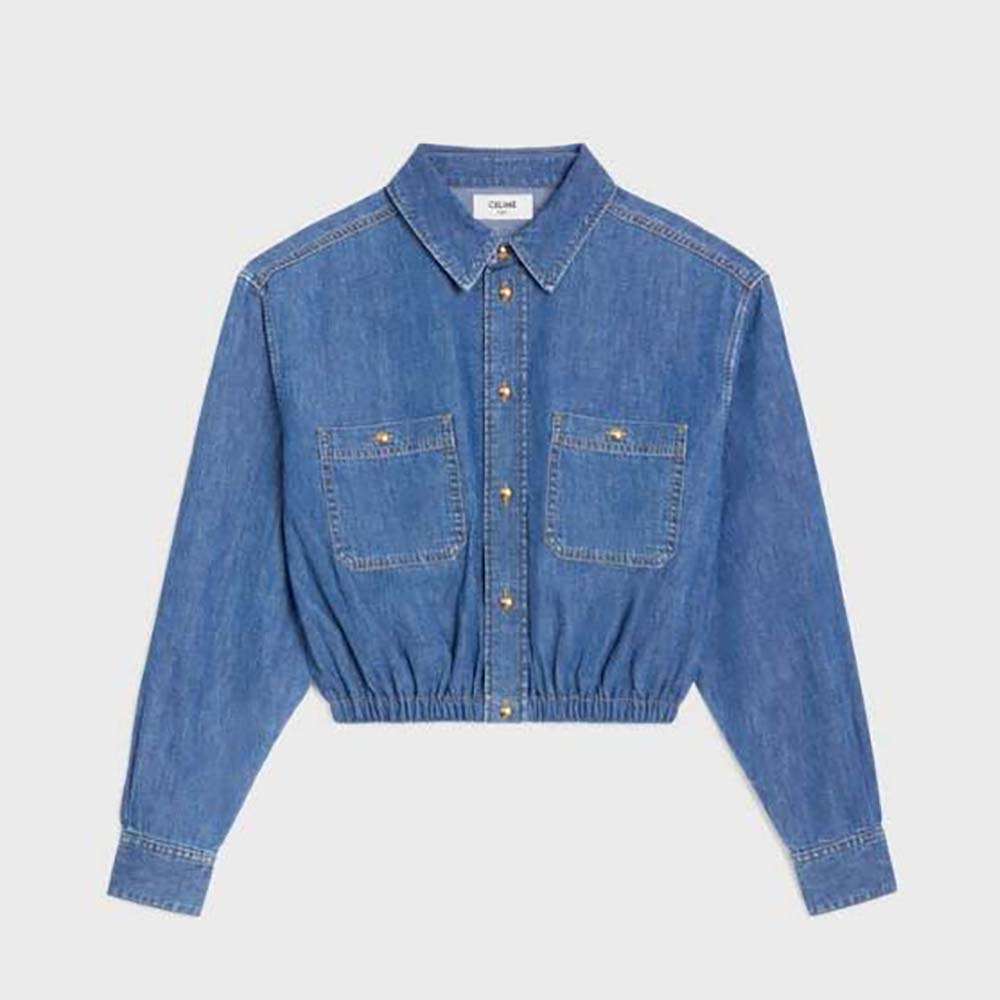 Celine Women Cropped Shirt in Union Ocean Wash Denim