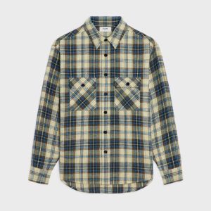 Celine Women Loose Shirt in Checked Cotton
