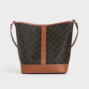 Celine Women Medium Bucket in Triomphe Canvas-Brown