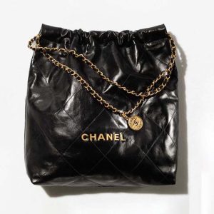Chanel Women 22 Large Handbag Shiny Calfskin Gold-Tone Metal Black AS3262