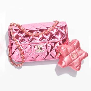 Chanel Women CC 22 Mini Flap Bag Star Coin Purse Mirror Metallic Calfskin Pink AS4646