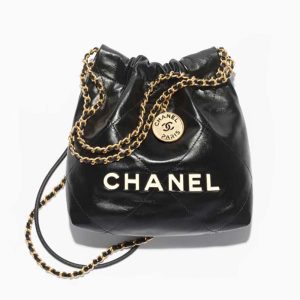 Chanel Women CC 22 Mini Handbag Calfskin Gold-Tone Lacquered Metal Black