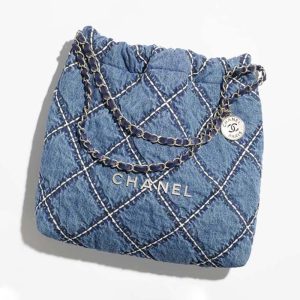 Chanel Women CC 22 Small Handbag Stitched Denim Silver Metal Blue AS3260 (11) Chanel Women CC 22 Small Handbag Stitched Denim Silver Metal Blue AS3260