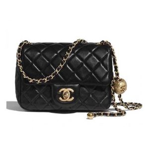 Chanel Women Mini Flap Bag Calfskin Gold-Tone Metal Ball Black AS1786