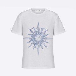 Dior Men T-shirt Ecru Cotton Jersey and Linen with Blue Rêve D'Infini Motif