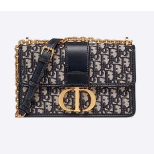 Dior Women 30 Montaigne Chain Bag Blue Dior Oblique Jacquard