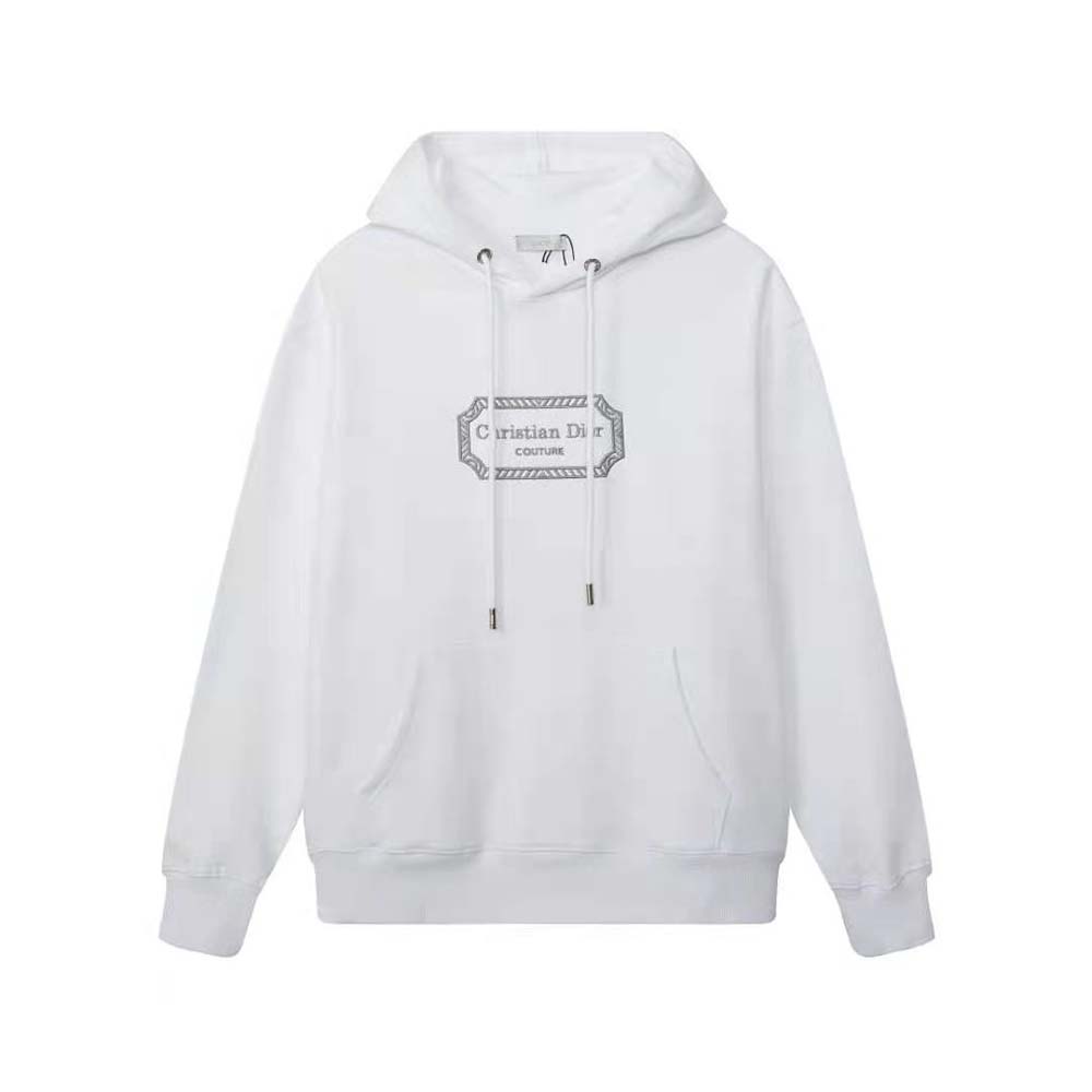 Dior Men Christian Dior Couture Hooded Sweatshirt White Cotton Fleece