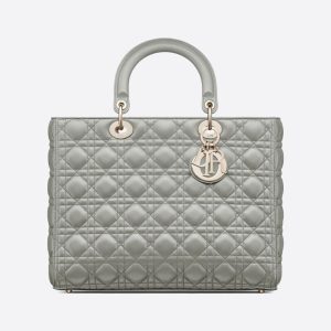 Dior Women Large Lady Dior Bag Gray Cannage Lambskin