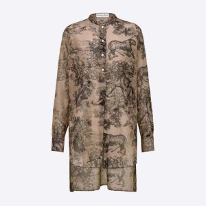 Dior Women Long Blouse Hazelnut Cotton Voile with Toile De Jouy Motif