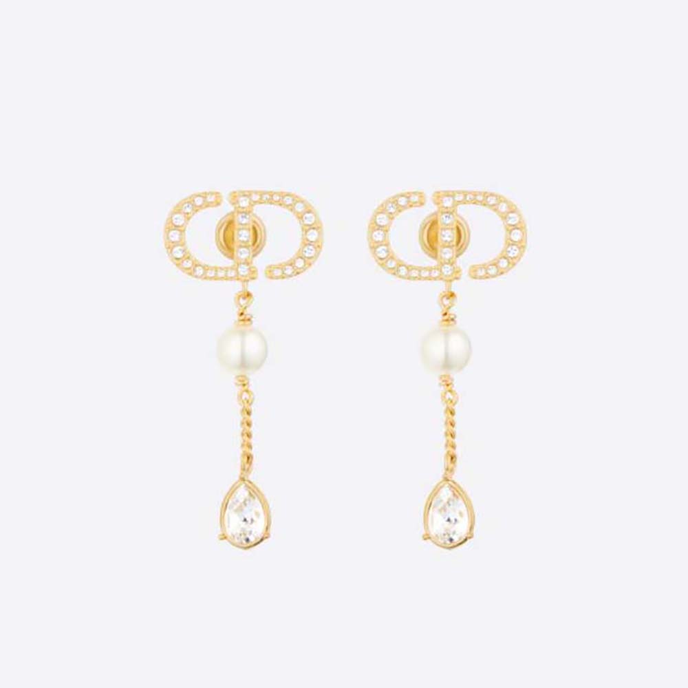 Dior Women Petit CD Earrings Gold-Finish Metal with White Resin Pearls
