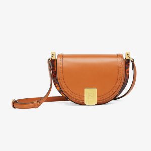 Fendi Women Moonlight Hand-Stitched Leather Satchel Bag-Brown