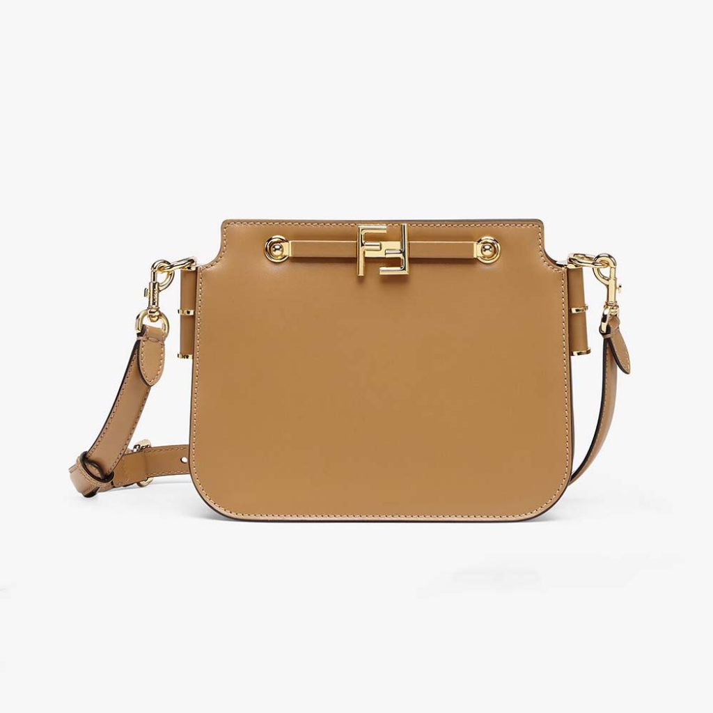 Home 7 Fendi Women Touch Leather Bag with A Metal FF Clasp-brown