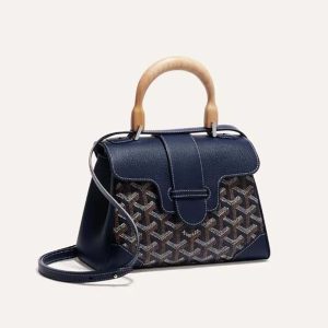 Goyard Women Sac Saïgon Souple Mini in Toile Goyardine & Chevroches Calfskin-Navy