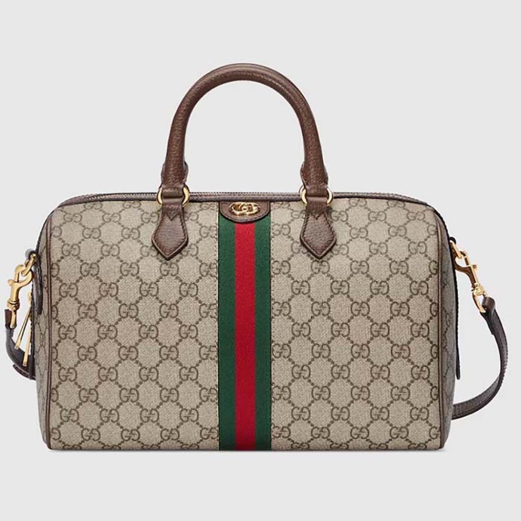 Home 7 Gucci GG Unisex Ophidia GG Medium Top Handle Bag Beige Ebony GG Supreme Canvas Leather