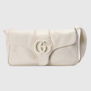 Gucci Women GG Aphrodite Shoulder Bag White Soft Leather Magnetic Closure Double G