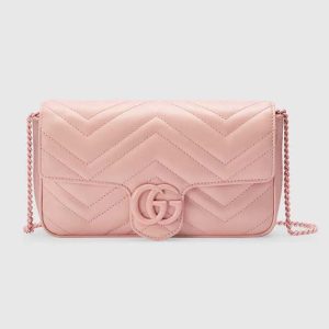 Gucci Women GG Marmont Mini Bag Light Pink Matelassé Chevron Leather Double G