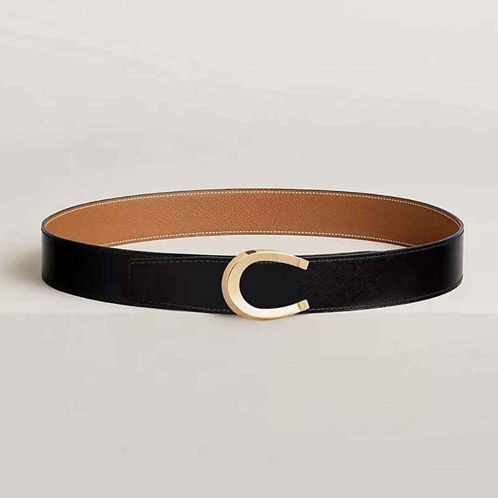 Hermes Men Luck Belt Buckle & Reversible Leather Strap 38 mm-Brown/Gold