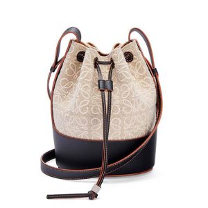 Loewe Women Small Balloon Bag in Anagram Linen and Calfskin
