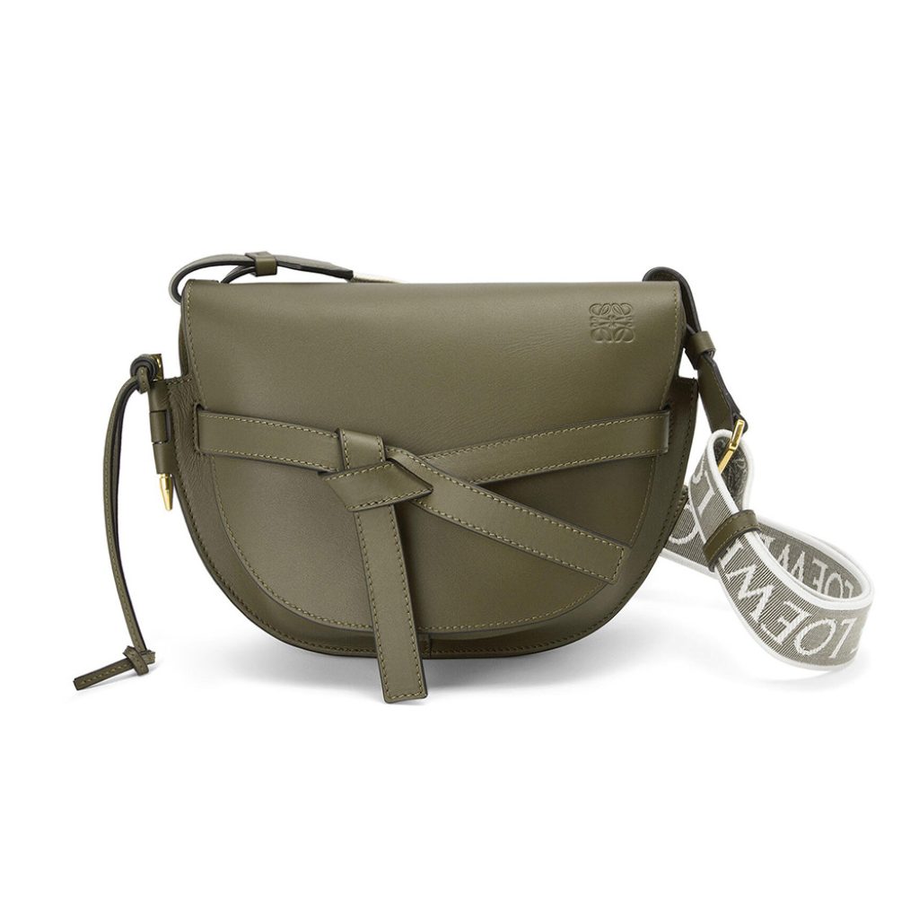 Home 5 Loewe Women Small Gate Bag in Soft Calfskin and Jacquard-green