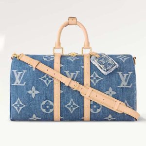 Louis Vuitton LV Unisex Keepall Bandoulière 45 Bleu Denim GOTS Certified Cotton Monogram Denim Canvas M24315