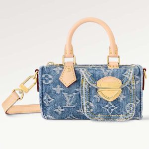 Louis Vuitton LV Unisex Nano Speedy Bag Denim Blue GOTS Monogram Denim Canvas M82950