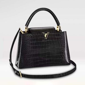 Louis Vuitton LV Women Capucines MM Black Brilliant Alligator Leather N92967