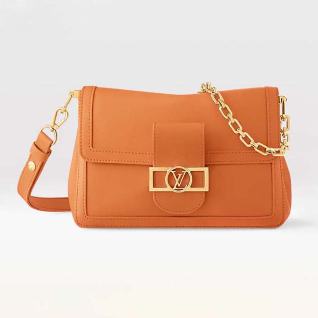 Home 12 Louis Vuitton LV Women Dauphine Soft MM Handbag Apricot Calfskin Leather M25048