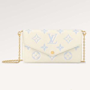 Louis Vuitton LV Women Félicie Pochette Latte White Candy Blue Monogram Empreinte Embossed M83025