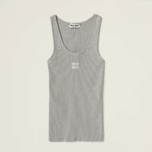 Miu Miu Women Cotton Knit Tank Top-Silver MMV186