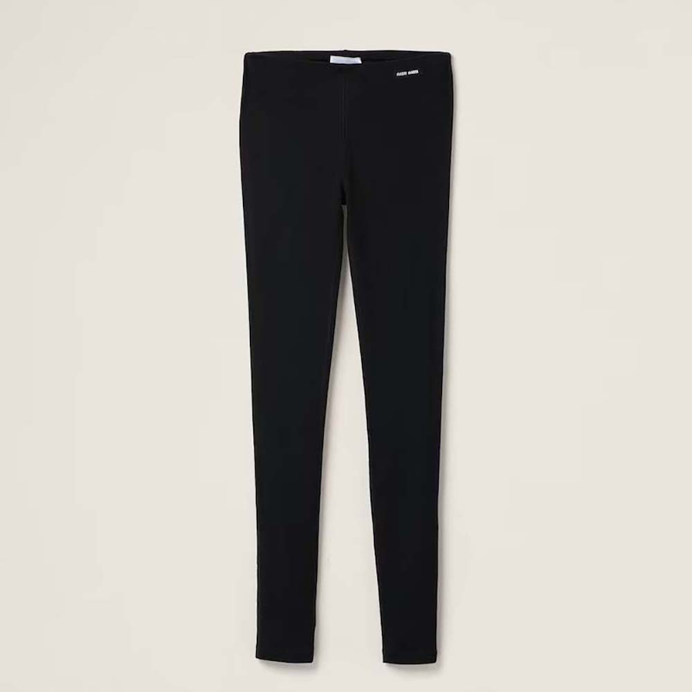 Miu Miu Women Silk Jersey Pants with Logo Patch-Black