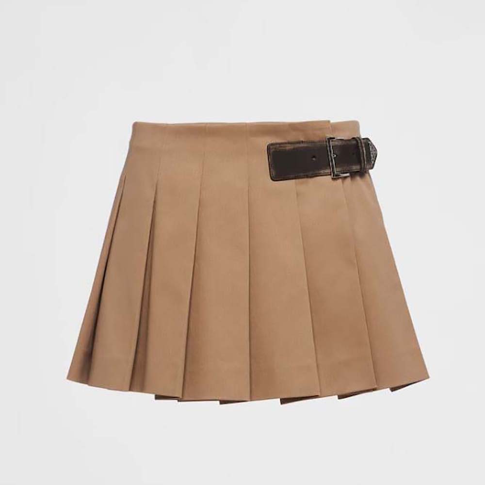 Prada Women Gabardine Miniskirt with Enameled Metal Triangle Logo