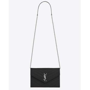 Saint Laurent YSL Medium Monogram Envelope Chain Wallet Silver Hardware-Black