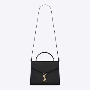 Saint Laurent YSL Women Cassandra Top Handle Medium Bag in Grain DE Poudre Embossed Leather-Black