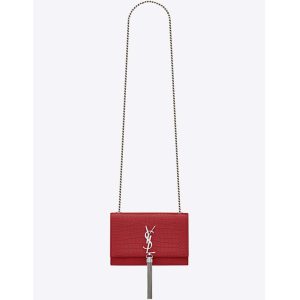 Saint Laurent YSL Women Kate Small Tassel Embossed Crocodile Shiny Calfskin-Red