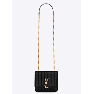 Saint Laurent YSL Women Shoulder Vicky Small Matelasse Lambskin-Black