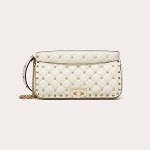 Valentino Women Rockstud Spike Calfskin Shoulder Bag-White WB0K71WAS_098