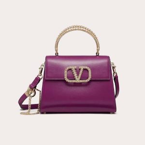 Valentino Women Small Vsling Calfskin Handbag with Jewel Handle-Purple 1W2B0F53NQG_7E4