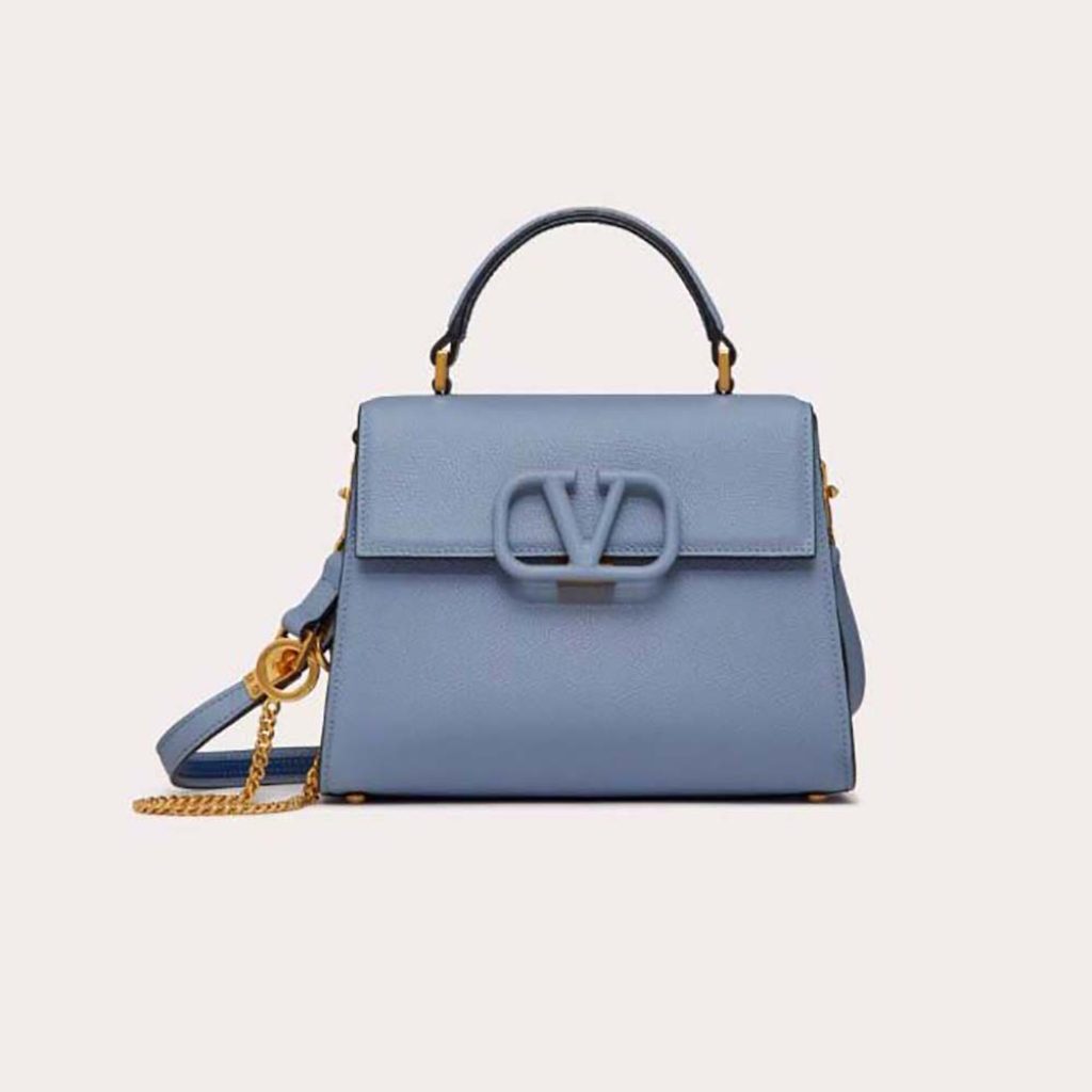 Home 5 Valentino Women Small Vsling Grainy Calfskin Handbag-Blue