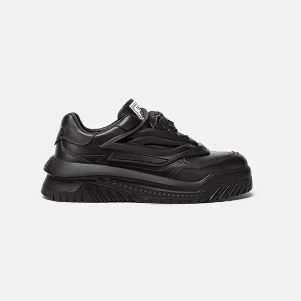 Home 12 Versace Unisex Odissea Sneakers are Set on Rubber Soles with Perforated Toe Caps-Black