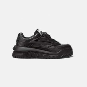 Versace Unisex Odissea Sneakers are Set on Rubber Soles with Perforated Toe Caps-Black (1) Versace Unisex Odissea Sneakers are Set on Rubber Soles with Perforated Toe Caps-Black