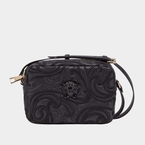 Versace Women Embroidered Baroque Shoulder Bag-Black