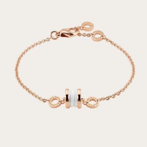 Bvlgari Women B.zero1 Soft Bracelet in 18 KT Rose Gold with 18 KT Rose Gold and White Ceramic Pendant