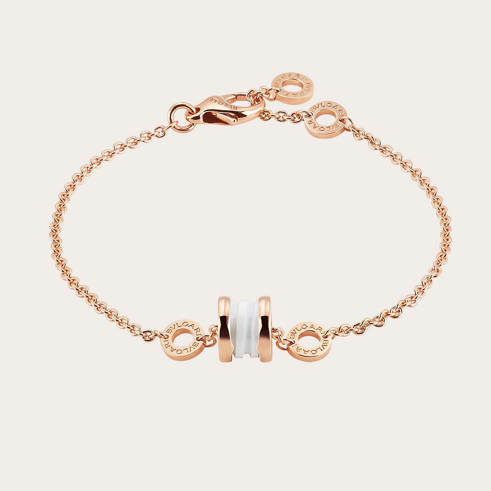 Bvlgari Women B.zero1 Soft Bracelet in 18 KT Rose Gold with 18 KT Rose Gold and White Ceramic Pendant