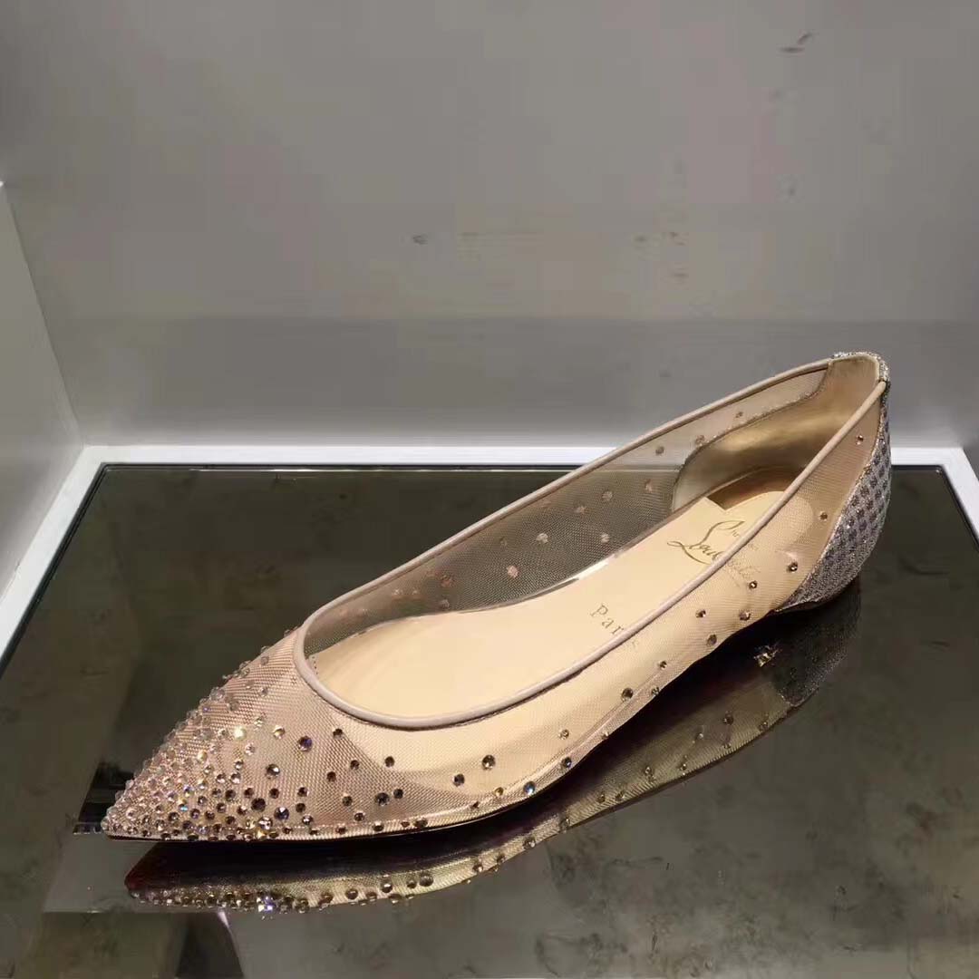 Christian Louboutin Women Follies Strass Flat Mesh Upper with Crystals Shoes Sandy - Image 3