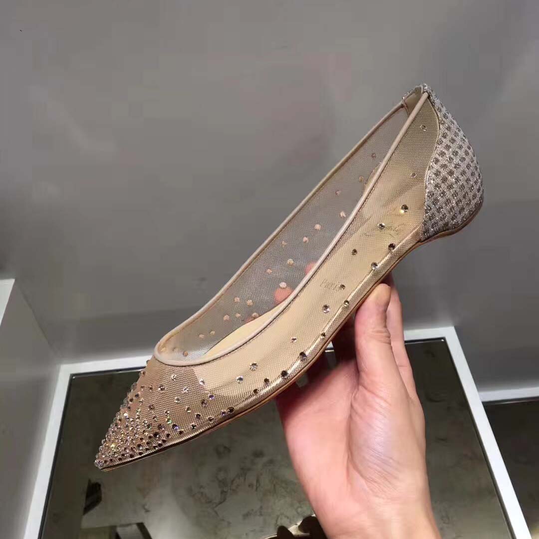 Christian Louboutin Women Follies Strass Flat Mesh Upper with Crystals Shoes Sandy - Image 2