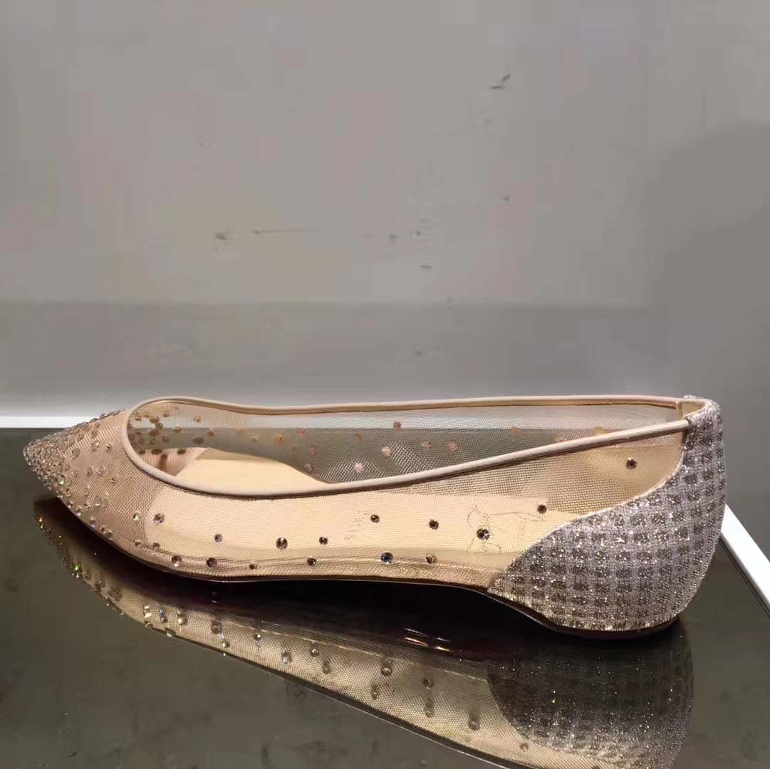 Christian Louboutin Women Follies Strass Flat Mesh Upper with Crystals Shoes Sandy - Image 4